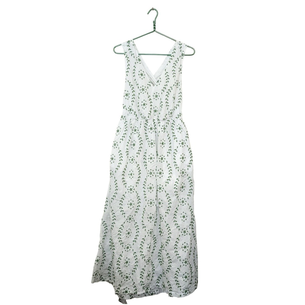A New Day Womens White Green Embroidered Floral Cross Back Maxi Dress Small